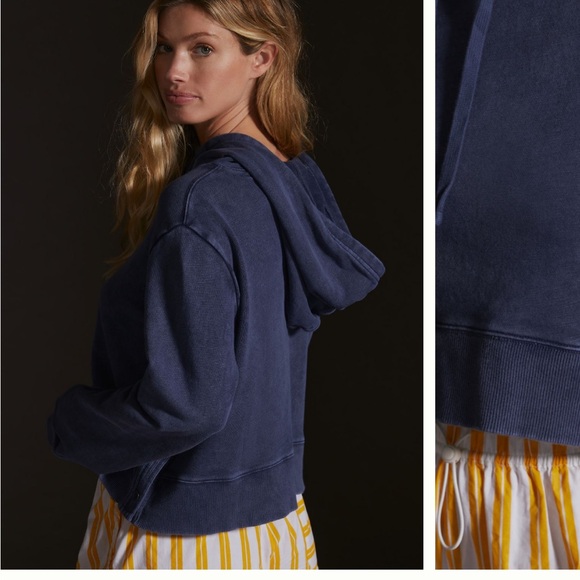 ANTHROPOLOGIE Daily Practice Navy Blue Cotton Bengal Pullover Sweatshirt - Picture 2 of 5